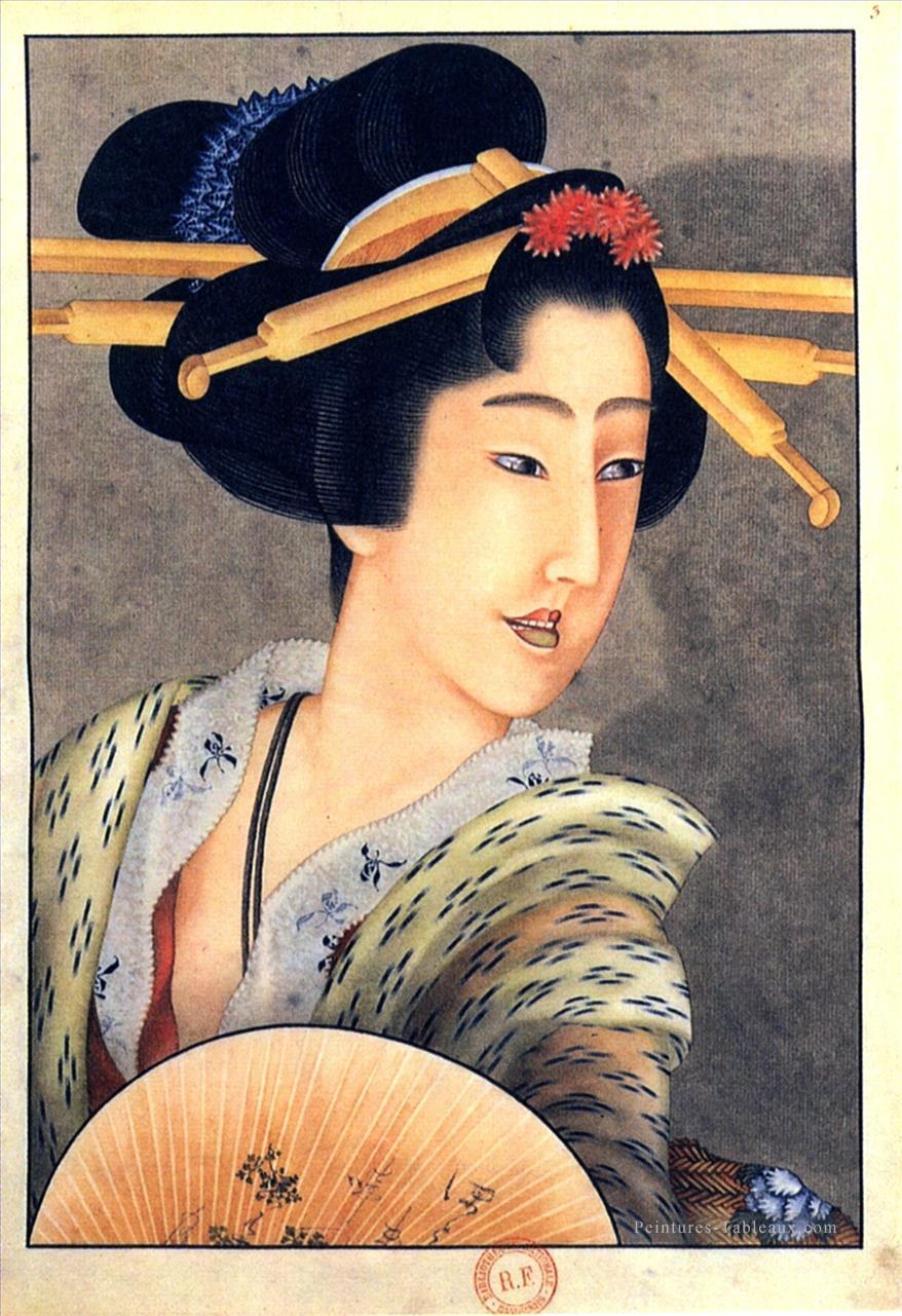 Portrait d’une femme tenant un ventilateur Katsushika Hokusai ukiyoe Peintures à l'huile